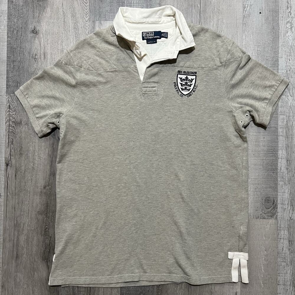VTG Polo Ralph 381 Bleecker NYC Grey Embroidered Logo Polo Shirt Mens Size XL